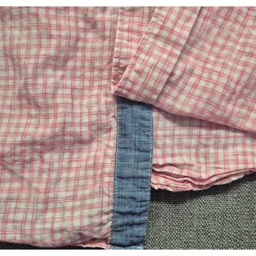 Tommy Bahama men's pink white checker short sleeve button‎ up XL Linen Blend